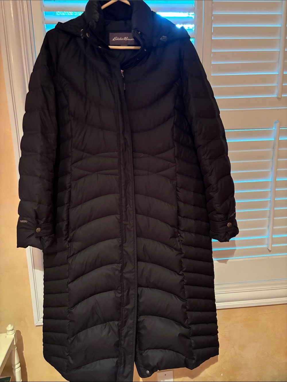 Eddie Bauer Black Long Hooded Down Puffer Coat